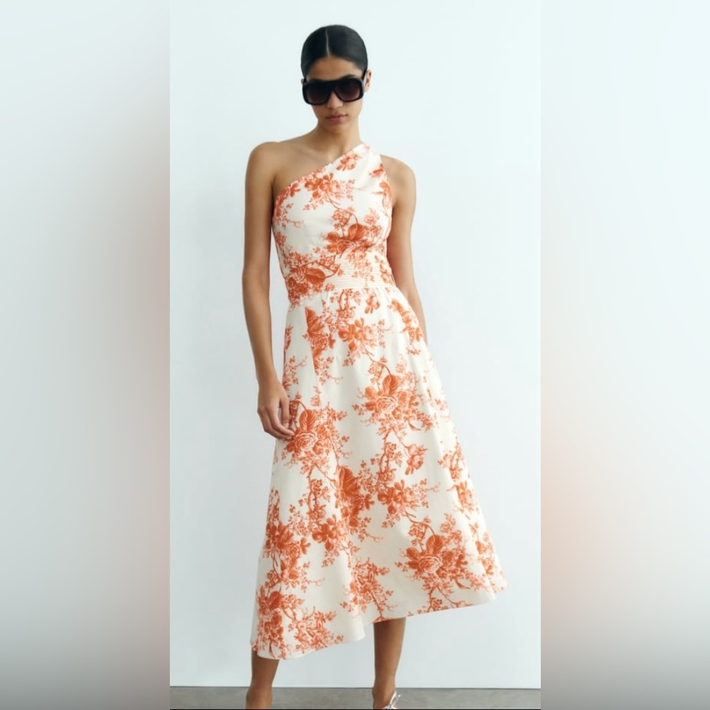 🆕 ZARA,  PRINTED DRESS WITH ASYMMETRIC HEM MINI DRESS SIZE SMALL 🧡